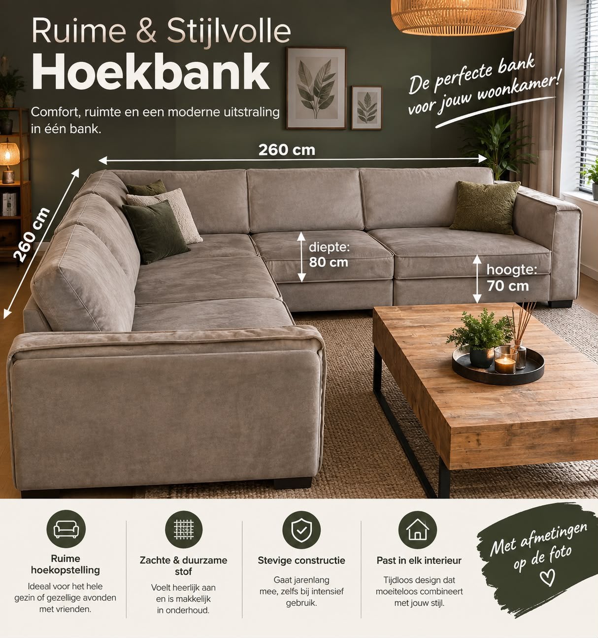 Mooie ruime hoekbank – €300, Ophalen, Zo goed als nieuw