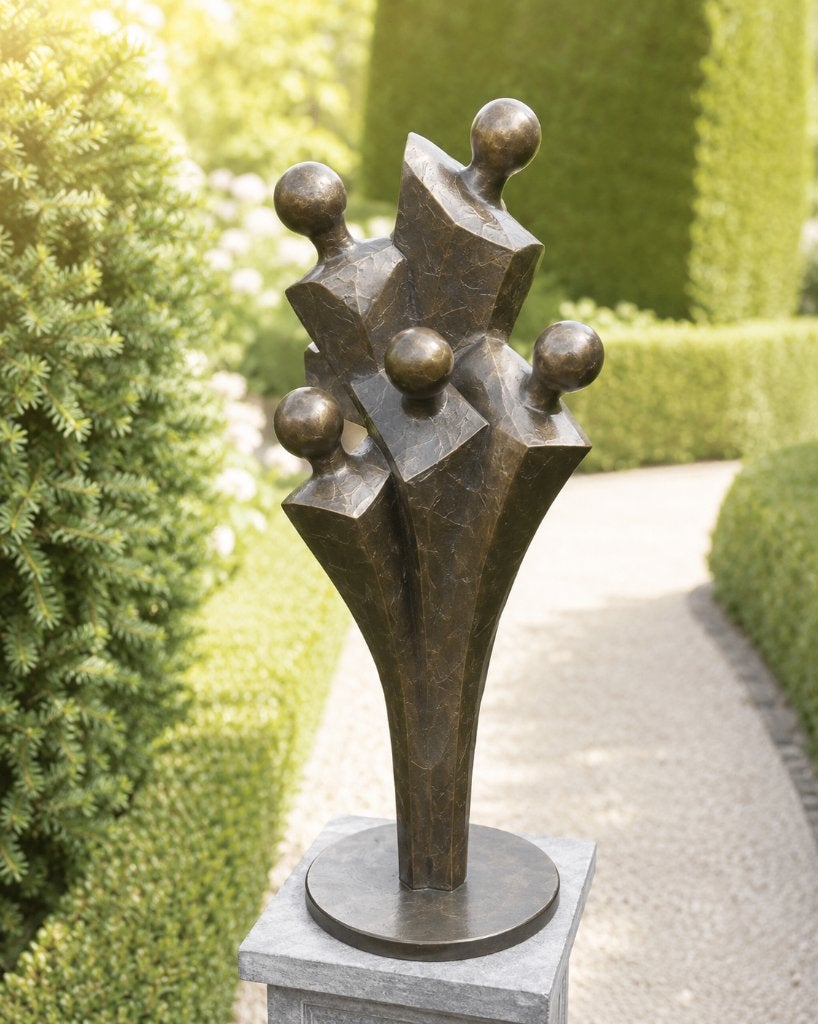 bronzen beeld / abstracte FAMILIE / 5 personen / tuinbeeld