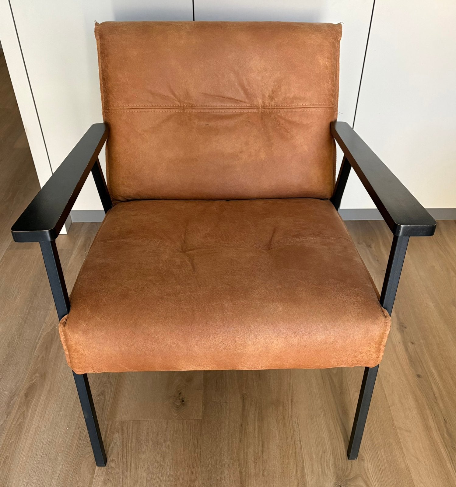 Fauteuil WOOOD Lennon stoere stoel cognac kleur, Huis en Inrichting, Fauteuils, Ophalen, Zo goed als nieuw, 50 tot 75 cm, Leer