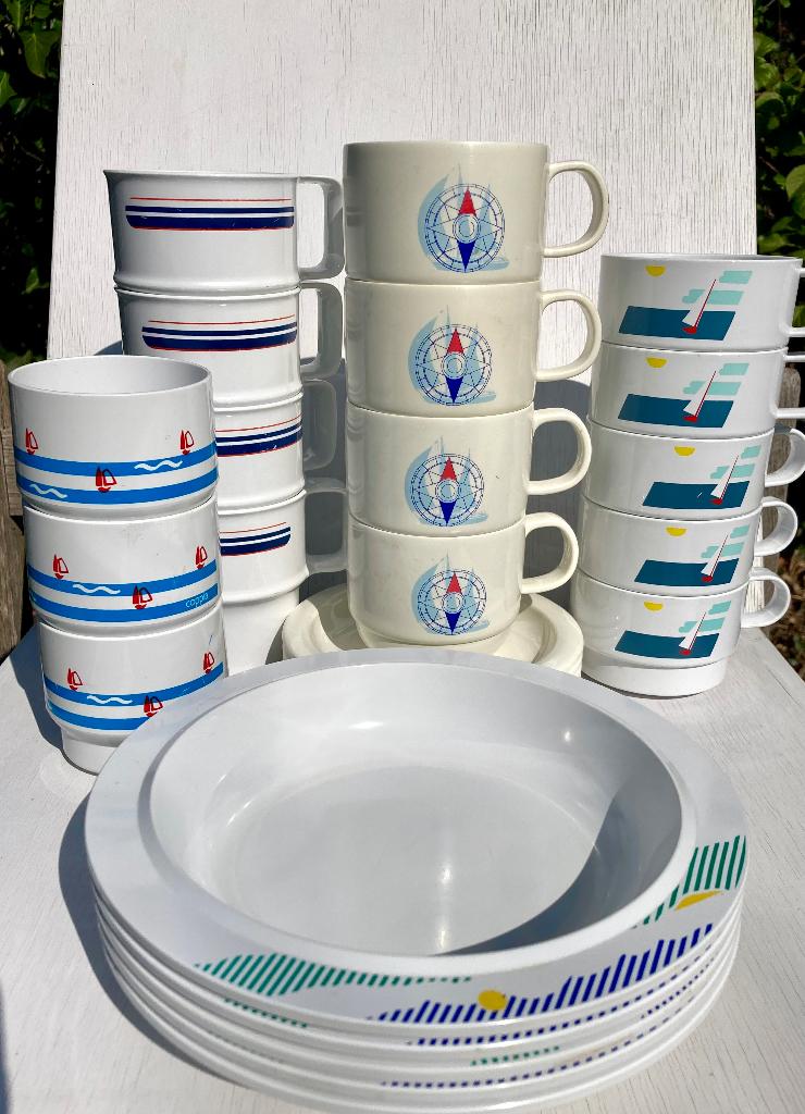 Vintage nautisch Melamine Emsa Mepal Coppia borden kopjes, Ophalen of Verzenden, Mepal Coppia Essa, N, N