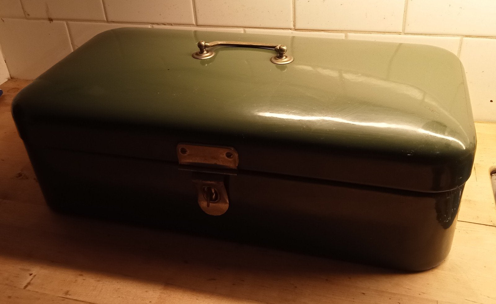 Ouderwetse Groene Geëmailleerde Broodtrommel, Antiek en Kunst, Ophalen of Verzenden