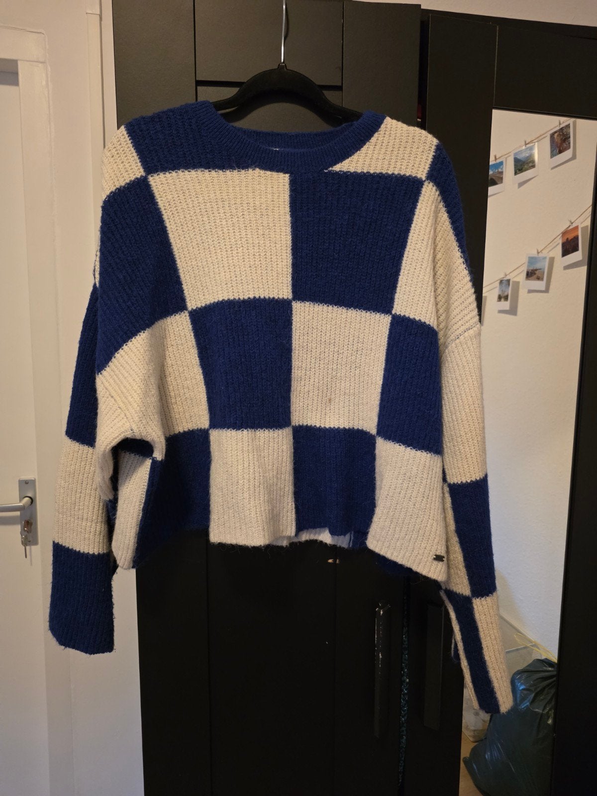 Pull & Bear geblokte trui blauw/wit, Blauw, Ophalen of Verzenden, Zo goed als nieuw, Maat 36 (S)