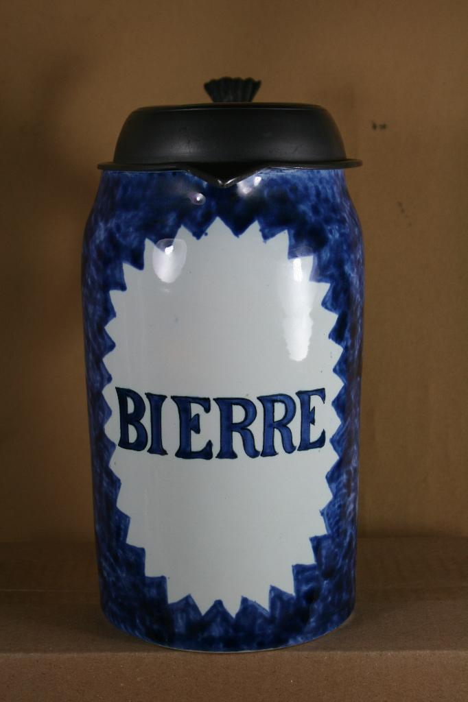 Brusselse bierpul met tinnen klepdeksel gemerkt, Antiek en Kunst, Ophalen of Verzenden