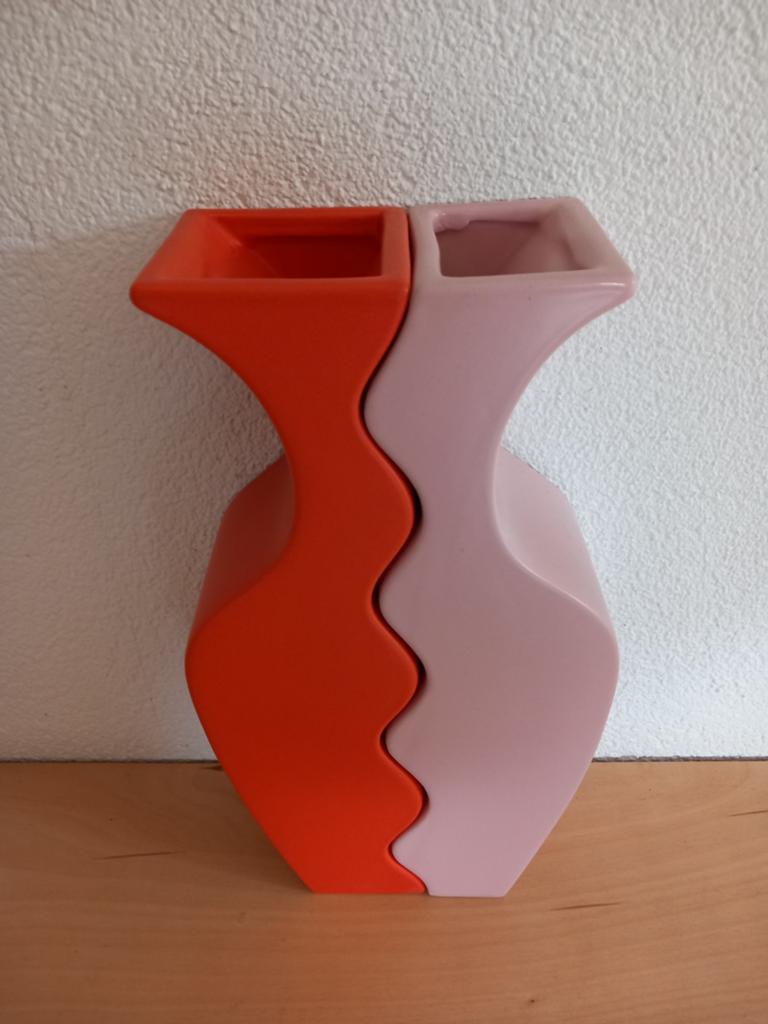 Klevering Amsterdam Vaas 2-delig Oranje & Roze hoogte 30 cm, Antiek en Kunst, Antiek | Vazen, Ophalen of Verzenden