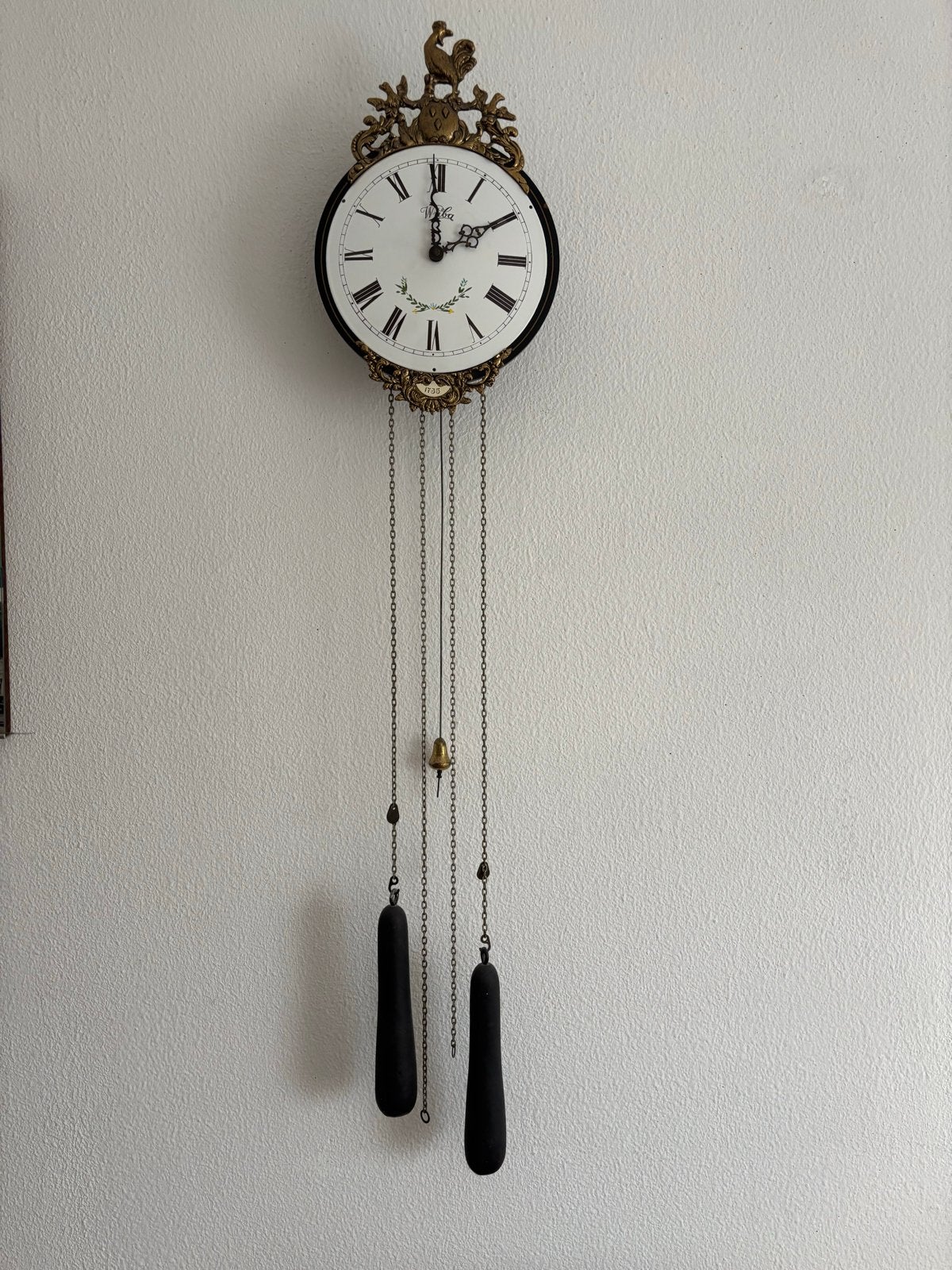 GERESERVEERD Antieke wandklok met haan, loopt nog goed, Ophalen