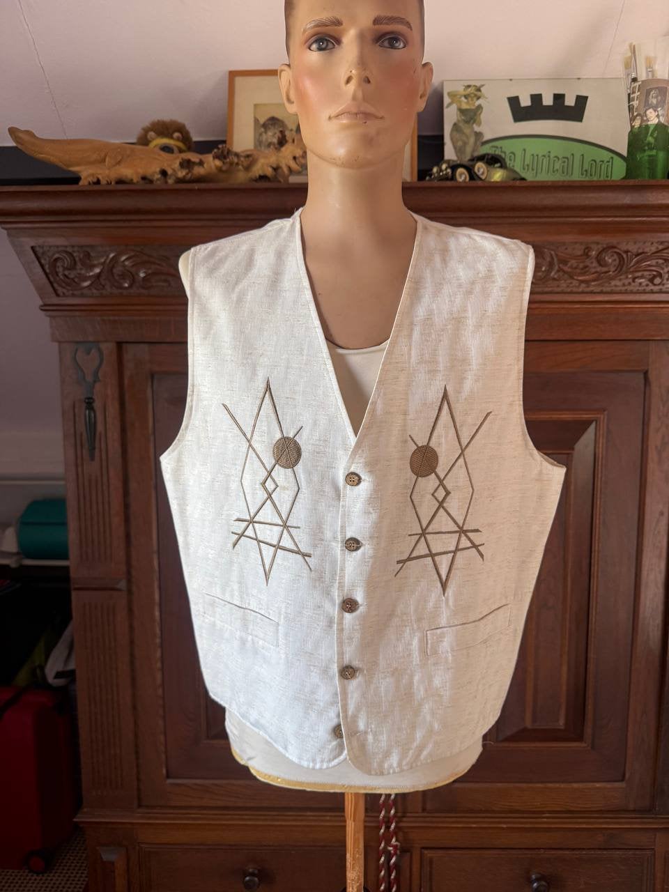 Heren Gilet, linnen, vintage, Ophalen of Verzenden, Gedragen, Maat 56/58 (XL)