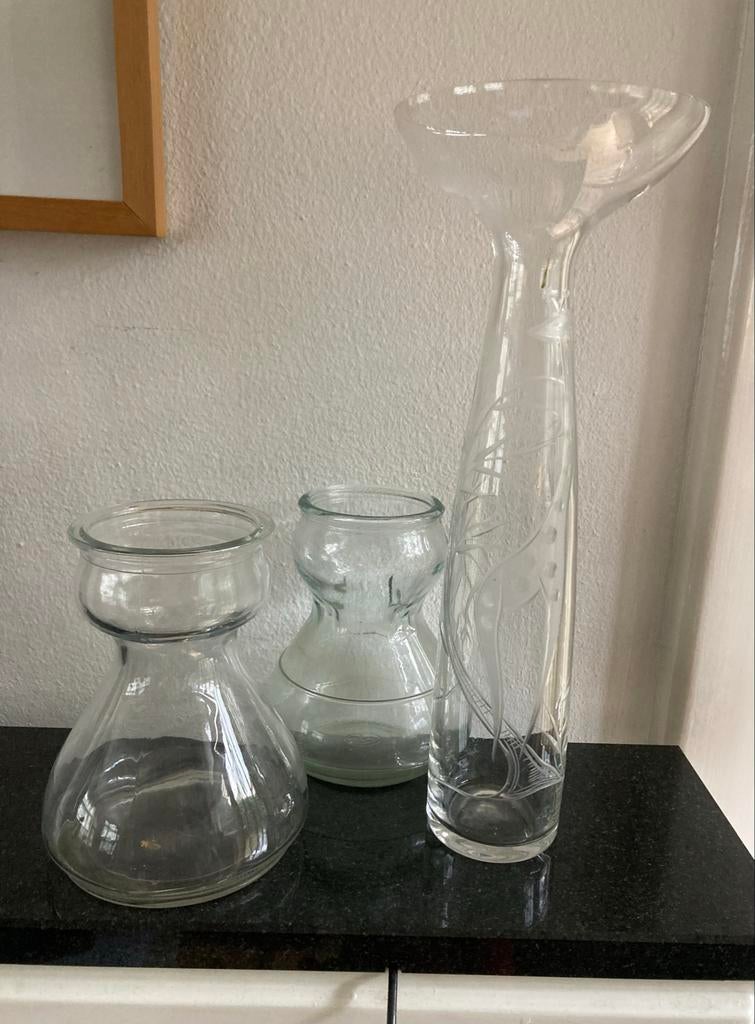 Vintage hyacinten glas , waarvan één met giraffe, Ophalen of Verzenden
