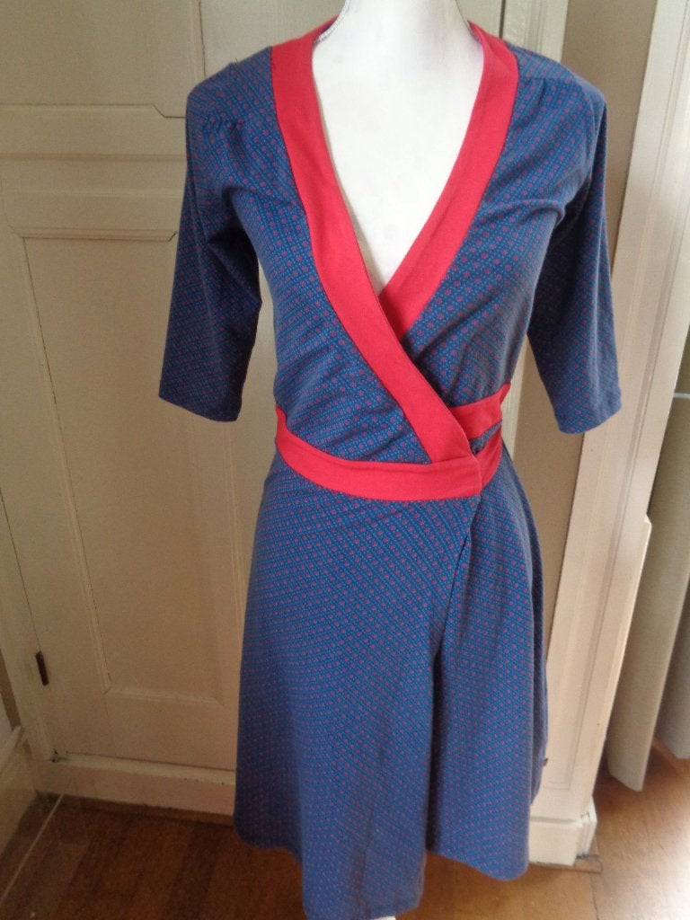 FROY & DIND organic cotton wikkeljurk:mt 38/40, Maat 38/40 (M), Blauw, FROY & DIND, Ophalen of Verzenden