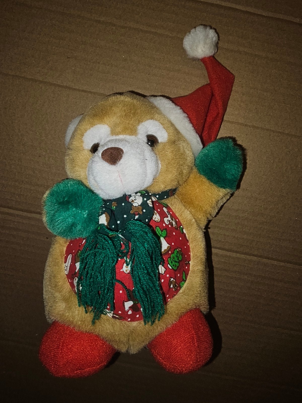 Kerstbeer knuffel met kerstmuts en sjaal, Gebruikt, Overige merken, Overige karakters, Beer