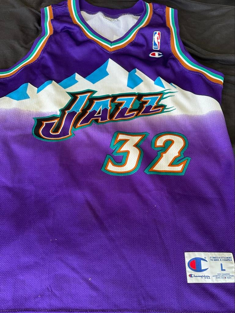 Vintage Champion NBA Utah Jazz Malone #32 Jersey Maat L, Maat 52/54 (L), Paars, Ophalen of Verzenden, Zo goed als nieuw