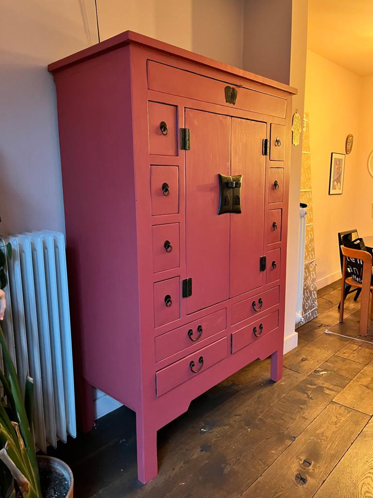 Unieke roze rode Chinese kast met lades en deuren, Huis en Inrichting, Kasten | Kledingkasten, Ophalen, Gebruikt, 150 tot 200 cm