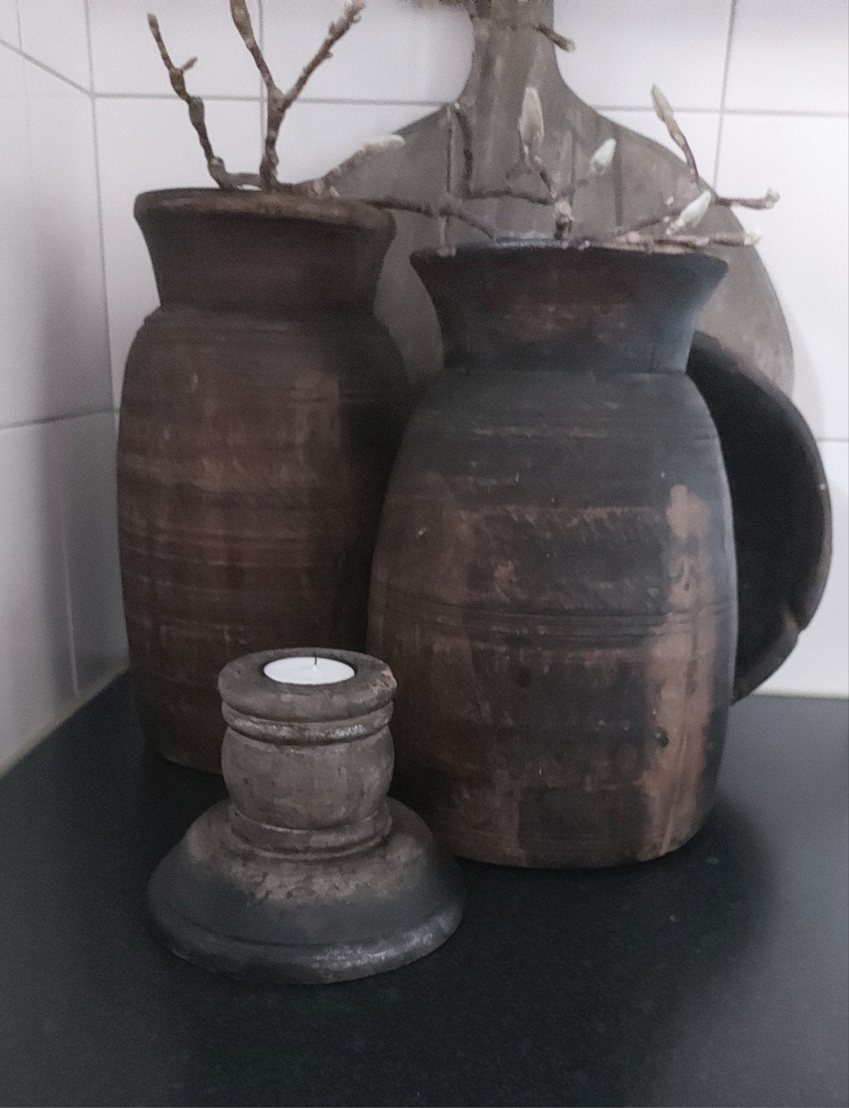 stoer sober landelijk houten kandelaar, Ophalen of Verzenden