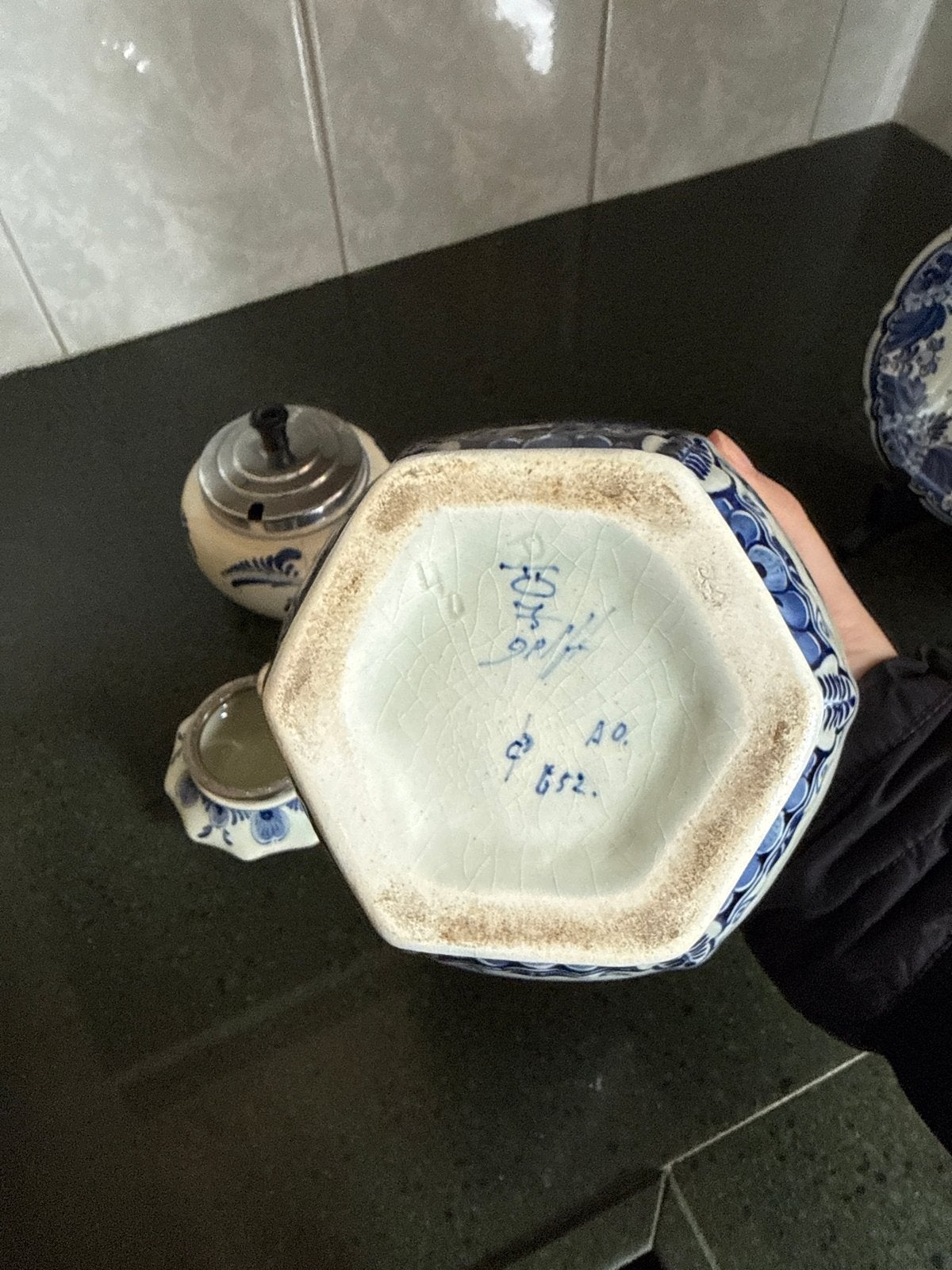 Delfts Blauw Set: Grote Vaas, Suikerpot en Asbakje, Ophalen of Verzenden
