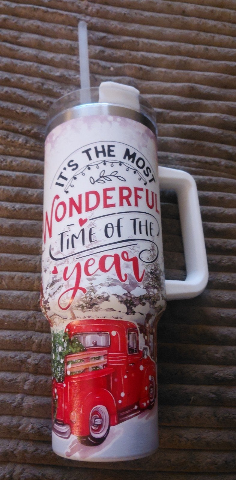 Kerst Tumbler met rietje en handvat - "Wonderful Time", Overige typen, Kunststof, Nieuw, Ophalen of Verzenden
