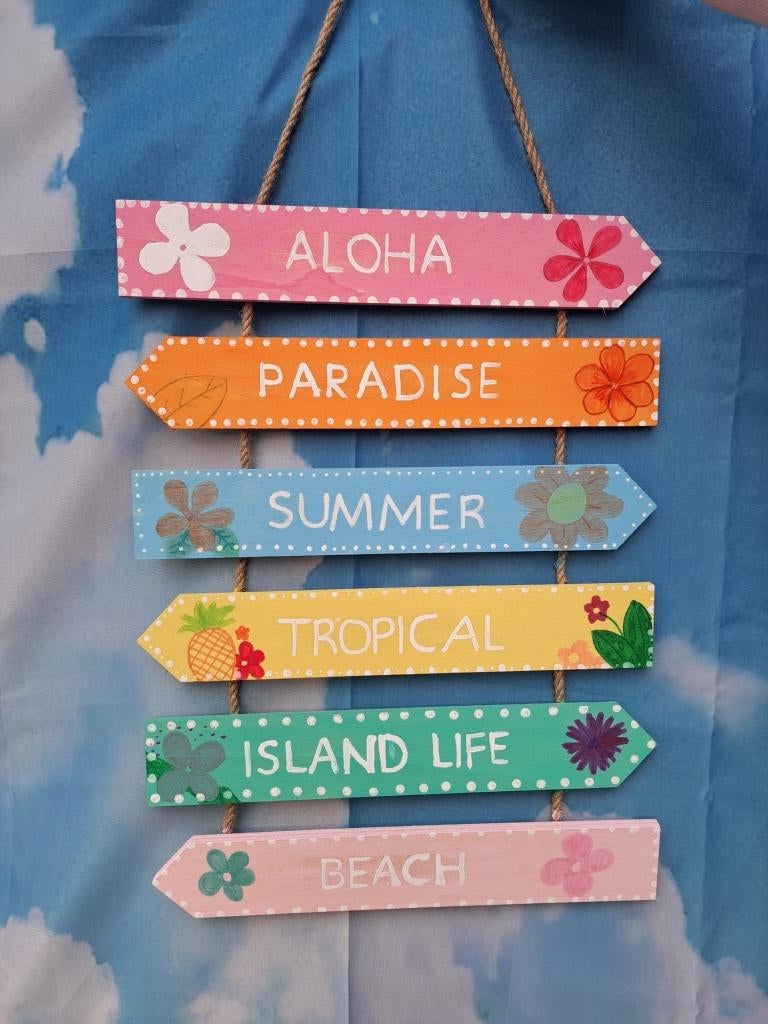 Ibiza wegwijzer bordjes - houten decoratie - handgemaakt, 30 cm, Hout, Meerkleurig, Nieuw