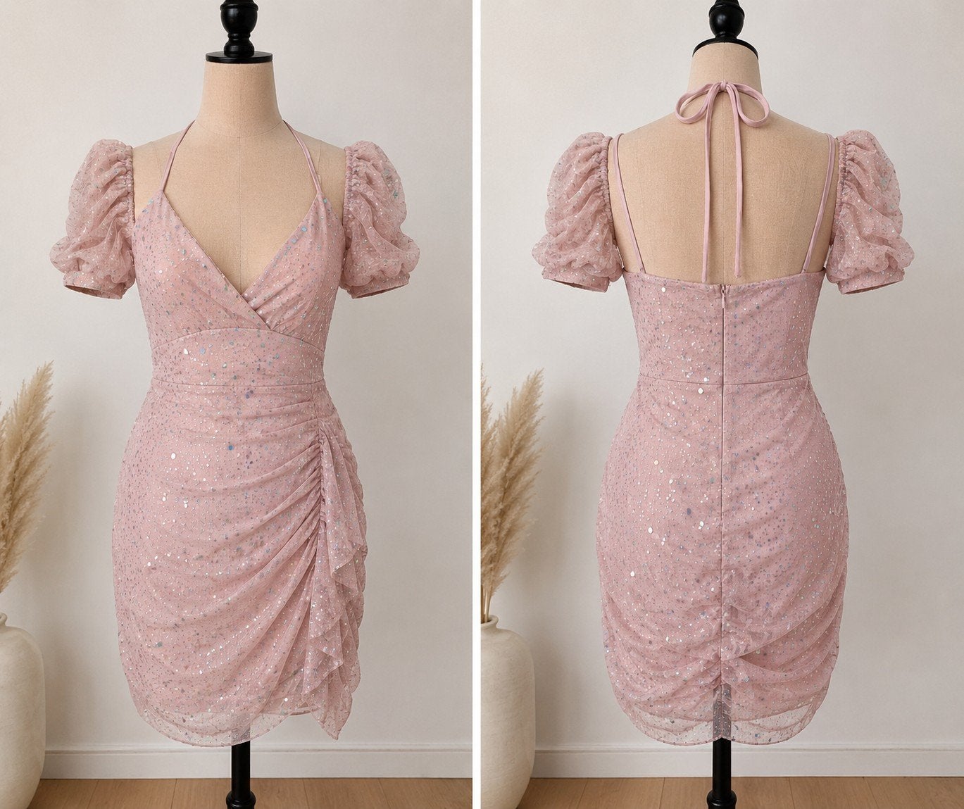 Roze glitterjurk met pofmouwtjes, Nieuw, Ophalen of Verzenden, Onbekend, Roze