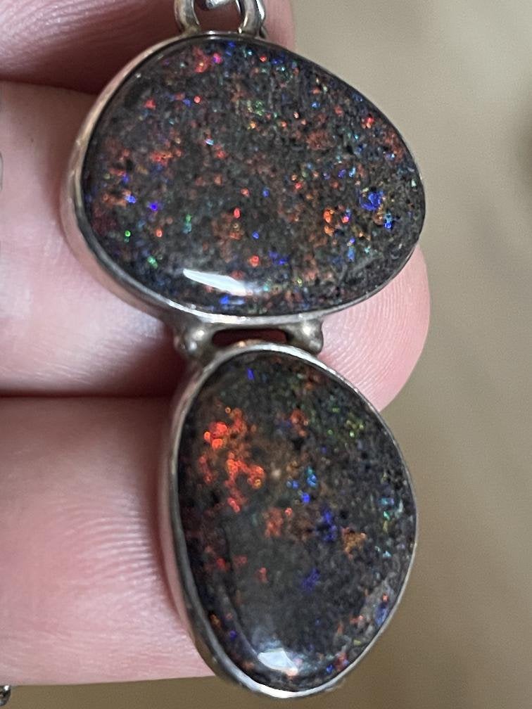 Zilveren vintageketting met hanger matrix opaal, Met hanger, Ophalen of Verzenden, Zo goed als nieuw, Nvt