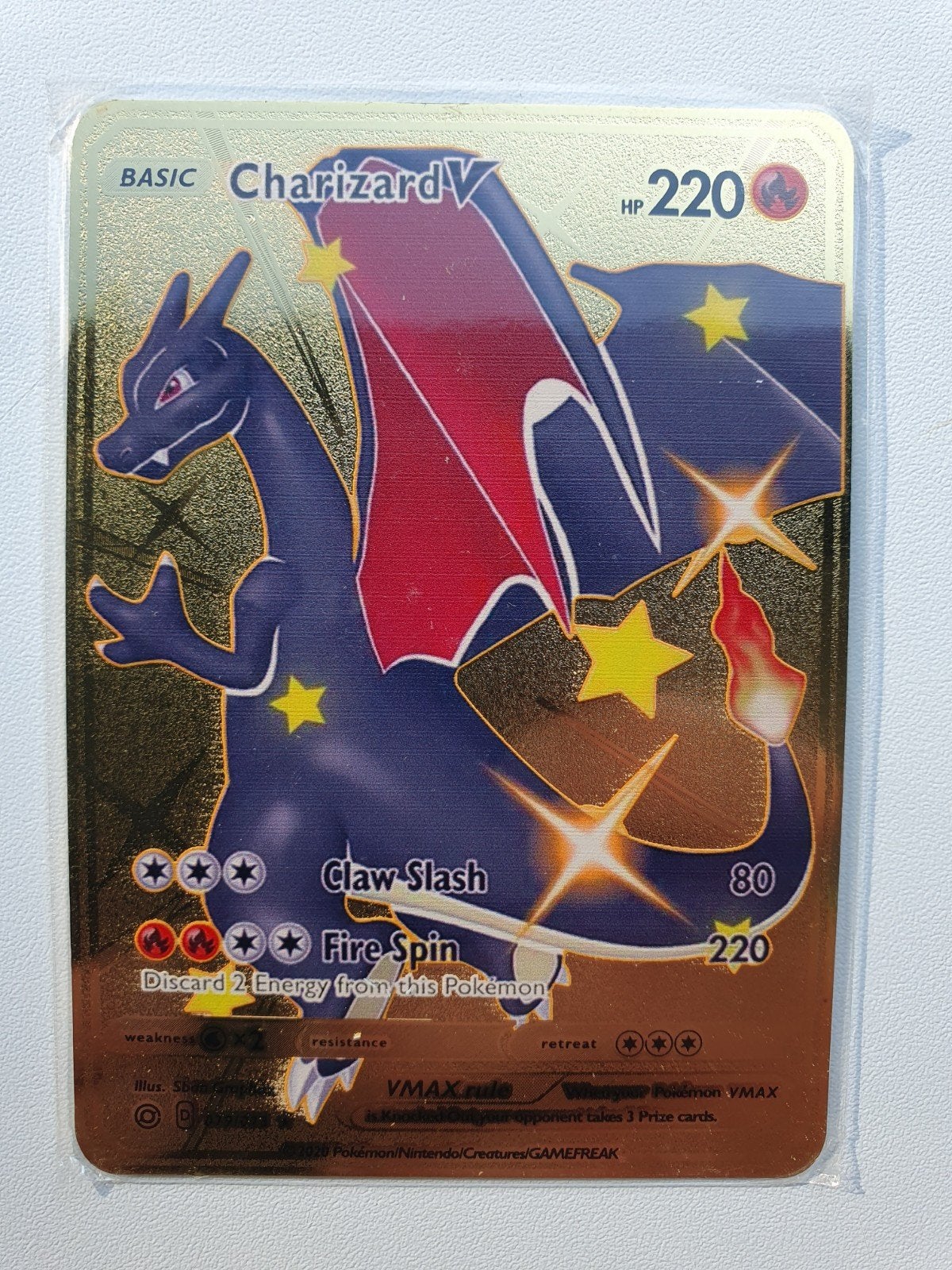 Charizard V Shiny Metalen Pokemon kaart Goudkleurig, Verzenden