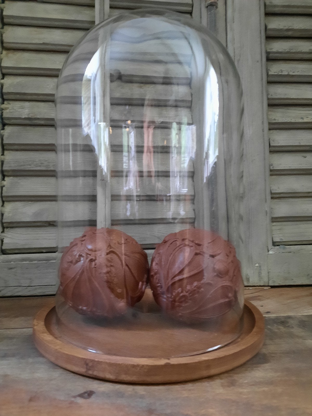 Grote glazen stolp op houten onderbord stolp cloche glas, Glas, Ophalen, Zo goed als nieuw, 20 cm