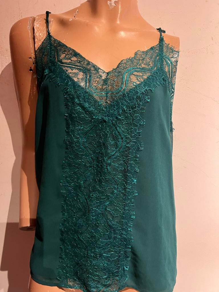 Maison Scotch top met kant maat m 2 origineel zgan, Maat 38/40 (M), Zo goed als nieuw, Zonder mouw, Groen