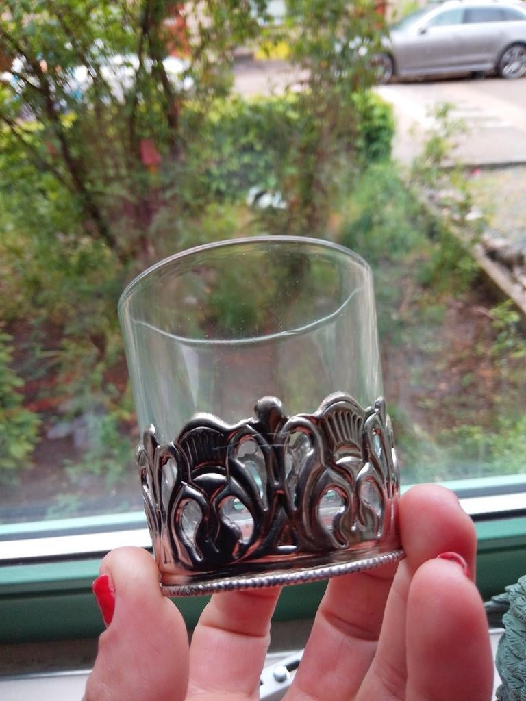 Handgemaakt whiskeyglas in zilveren rand, Verzamelen, Glas en Borrelglaasjes, Ophalen of Verzenden, Overige typen