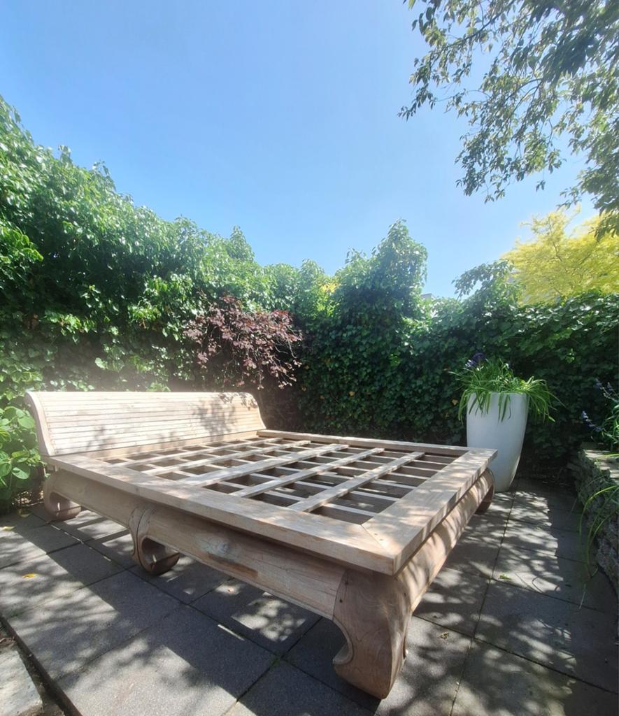 Teakhouten opium tuinbed / tuinbank met hoofdbord, Ophalen, Hout