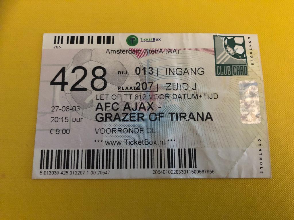 ⚽ ticket cl ajax - grazer ak 2003/2004 ⚽, Verzenden, Zo goed als nieuw, Ajax, Overige typen
