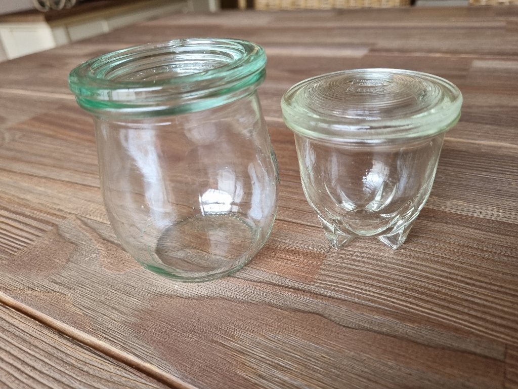 2 Mooie Antieke Vintage Weck potjes van Glas Schott Jena, Verzenden, Gebruikt, Overige materialen, Glas of Glazen