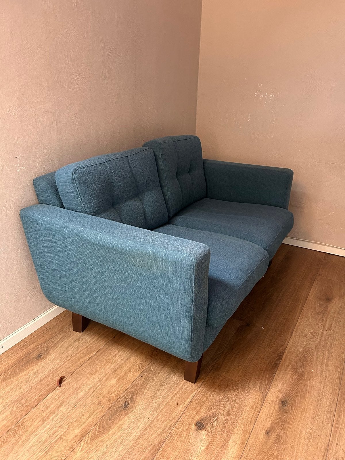 Comfortabele tweepersoonsbank in blauwe stof, Ophalen, Gebruikt, 150 tot 200 cm, Tweepersoons