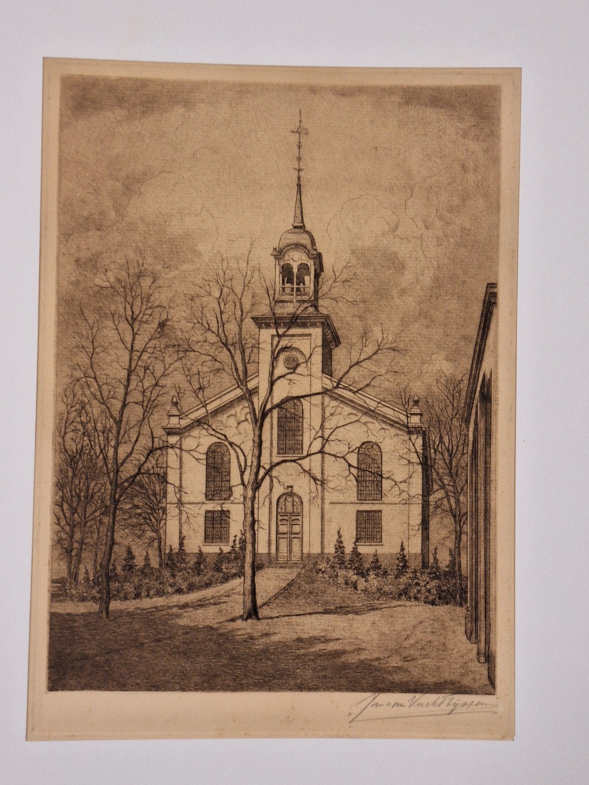Ets Kerkje Jan Vucht Thijssen, Ets, Architectuur, Ophalen of Verzenden, Gesigneerd