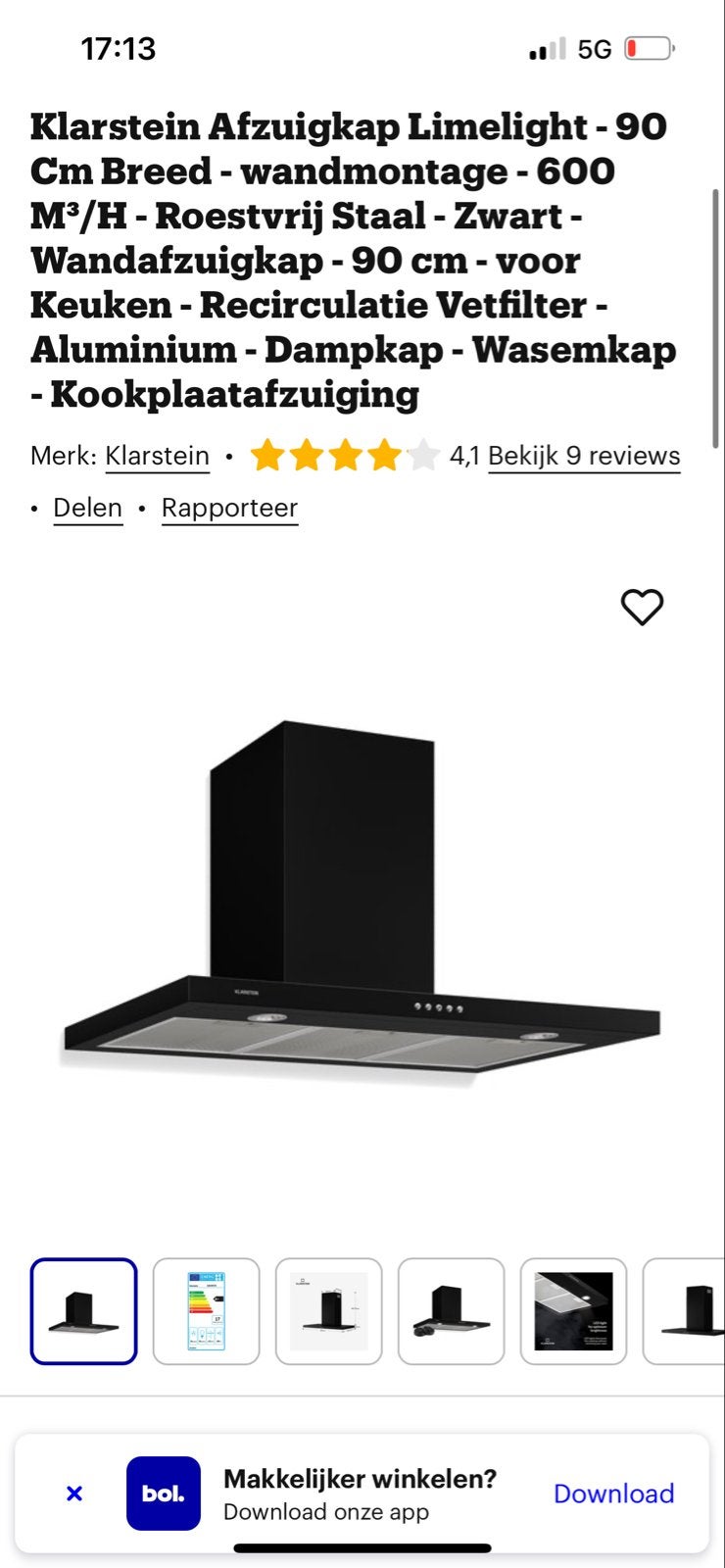 Klarstein Afzuigkap Limelight - Nieuw in doos, Wandschouwkap, Nieuw, Ophalen of Verzenden, Recirculatie