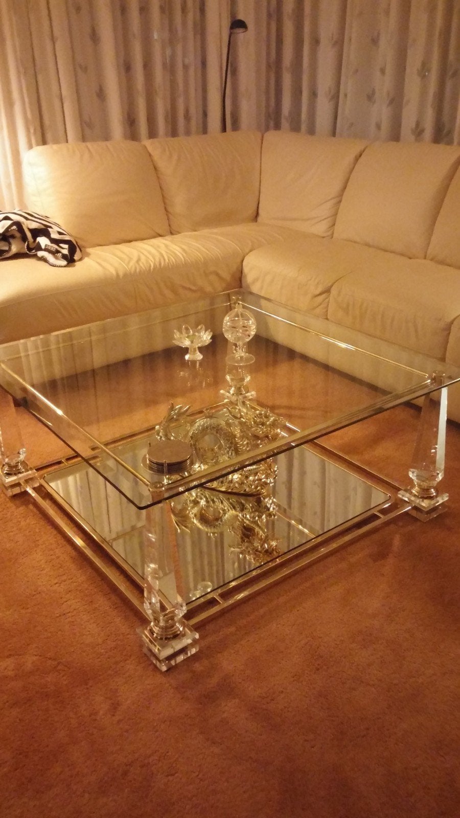 Hollywood Regency Salon Tafel, Gebruikt, Vierkant, Ophalen of Verzenden, Glas