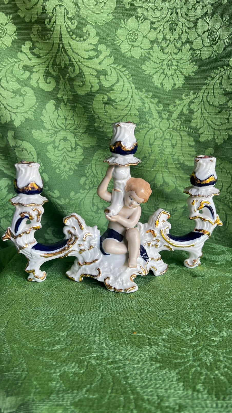 Vintage porseleinen kandelaartje met engeltje -ARPO Roemenië, Ophalen of Verzenden