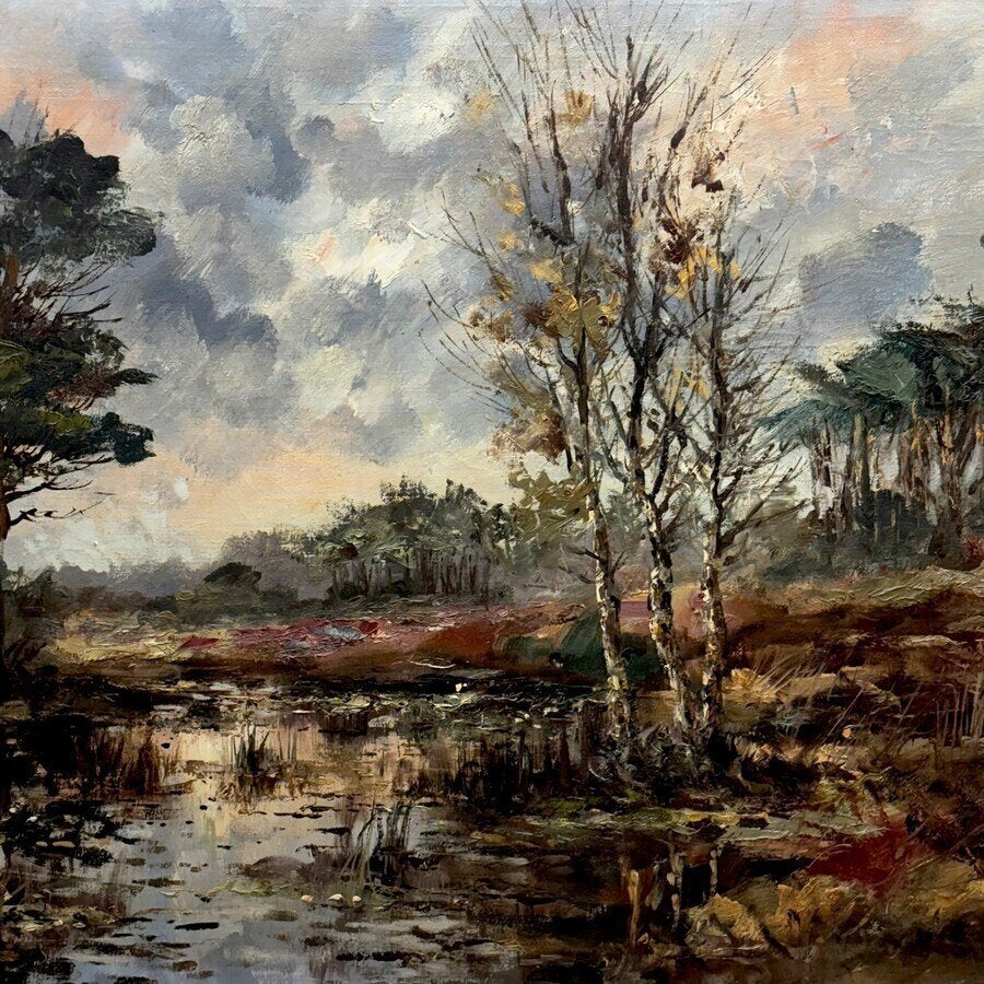Joop Smits (1938-2014) - Landschap met ven, Antiek en Kunst, Ophalen of Verzenden