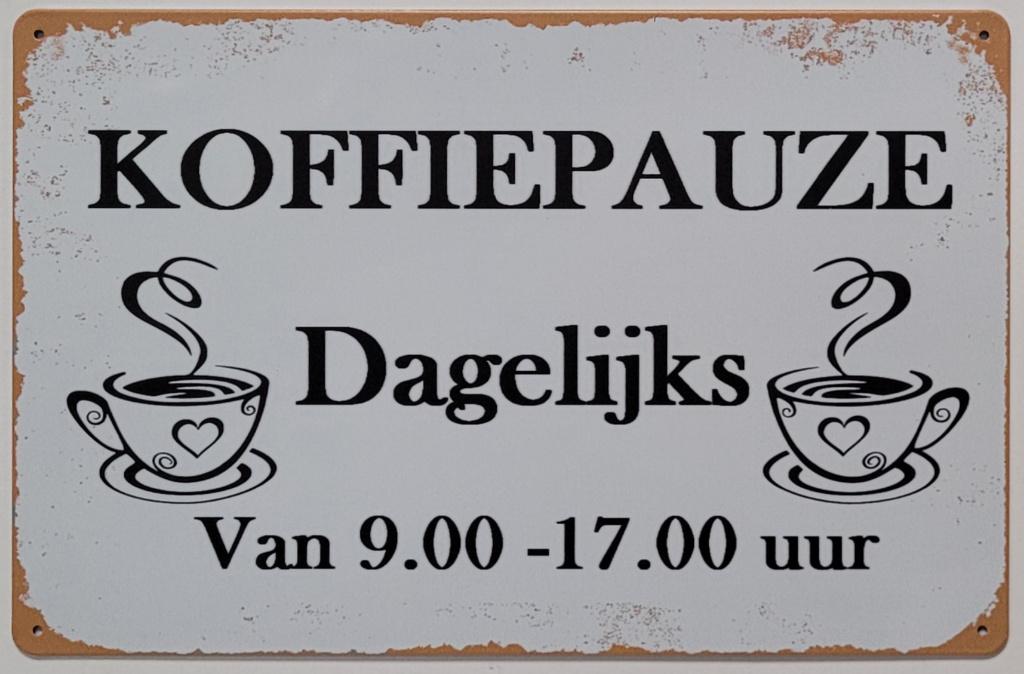 Koffie pauze dagelijks van 9 tot 5 reclamebord van metaal, Info@deconoord.nl, Deco Noord, Nieuw, Ophalen of Verzenden