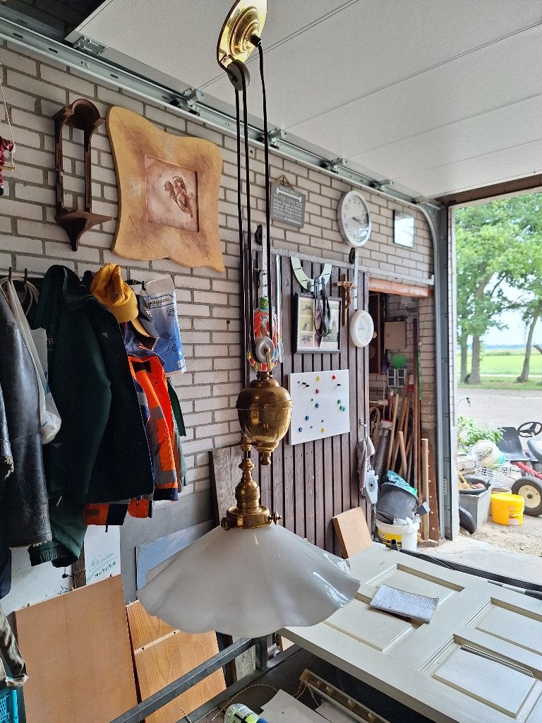 hanglamp met witte kap, Huis en Inrichting, Ophalen, E27 (groot), Zo goed als nieuw, Glas