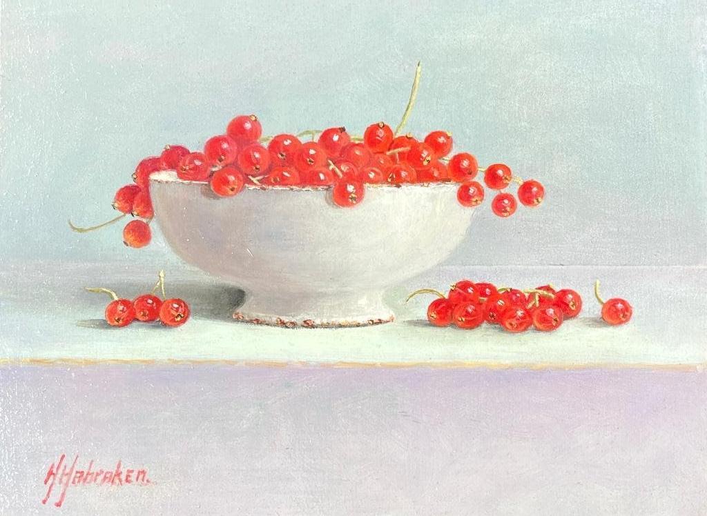 Schilderij  bessen in een schaal op tafel. Hans Habraken., Antiek en Kunst, Kunst | Schilderijen | Klassiek, Ophalen of Verzenden