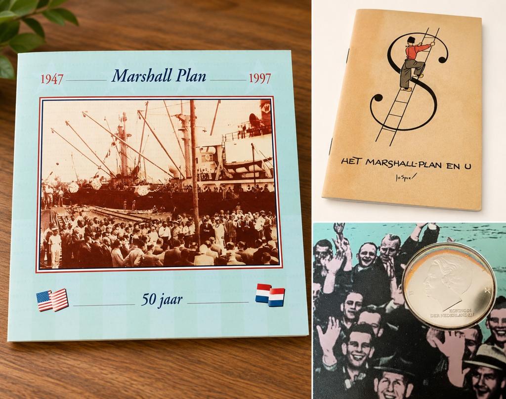 Zilveren Tientje 1997 - Marshallplan 50 Jaar (FDC) + Boekje, Ophalen, Koningin Beatrix, 10 gulden, Zilver