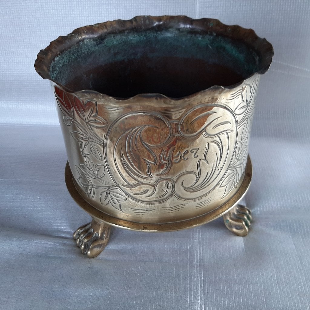 zware bloempot koper gemaakt van patroonhuls 1916 Yser, Antiek en Kunst, Antiek | Koper en Brons, Ophalen, Koper