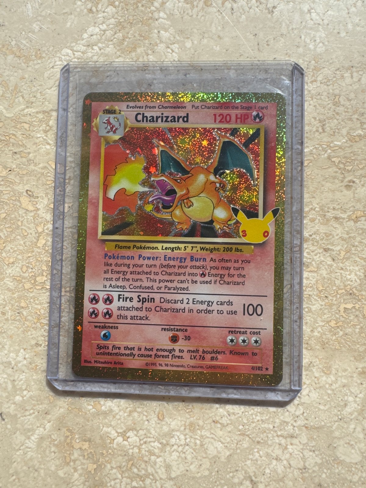 Charizard 4/102 30th, Ophalen of Verzenden, Zo goed als nieuw, Losse kaart, Foil