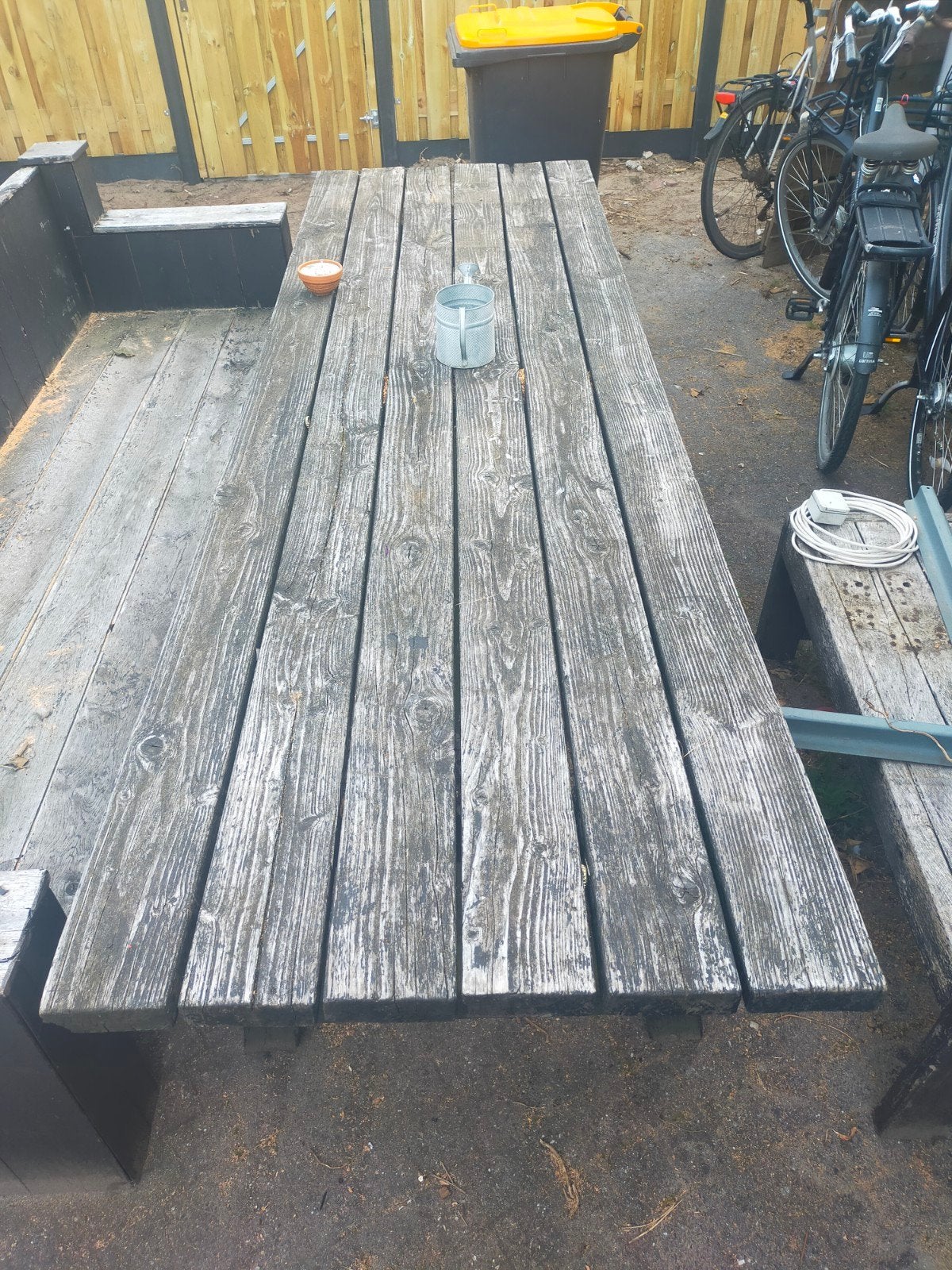 Robuuste houten picknicktafel met bank, Tuin en Terras, Picknicktafels, Ophalen, Gebruikt, Rechthoekig, Hout