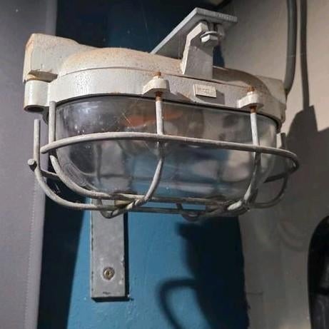 Vintage industriële Kooilamp Bully Bunkerlamp, Ophalen of Verzenden