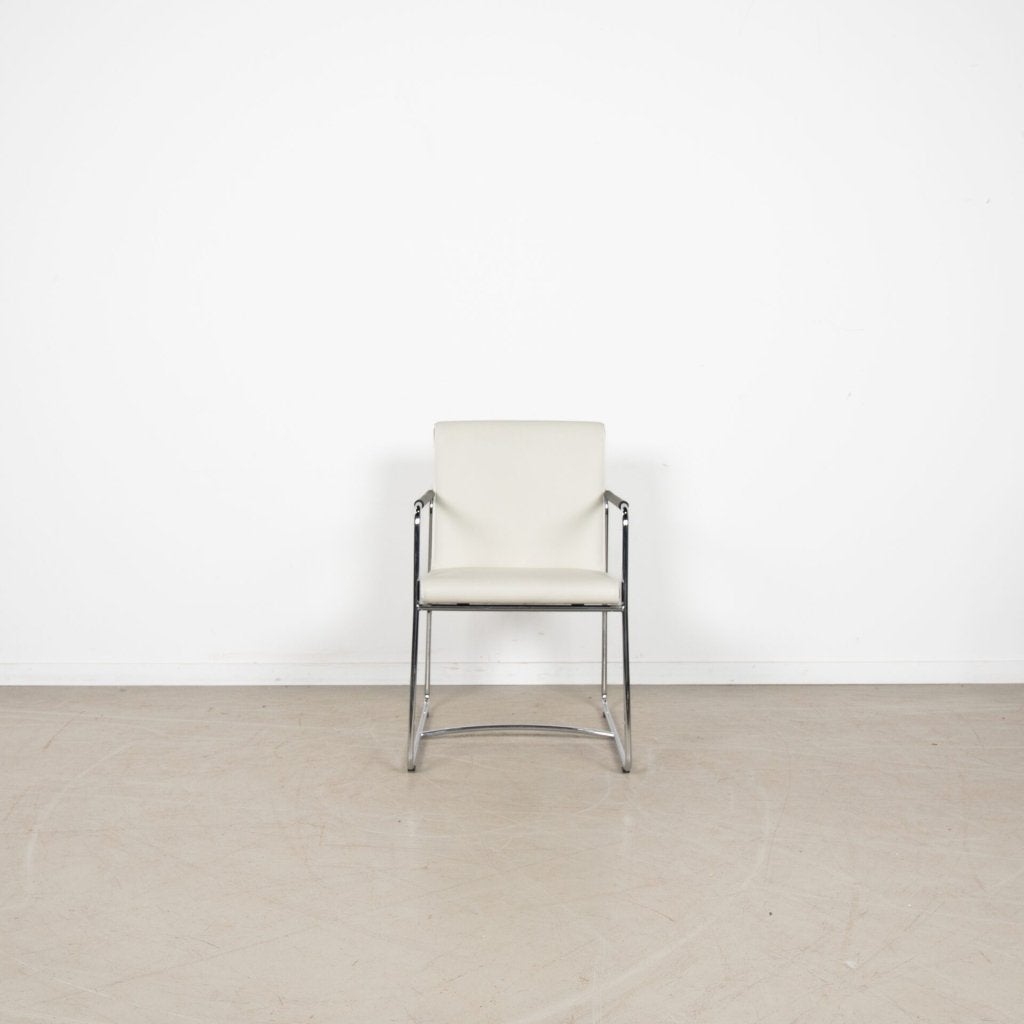 2x Leolux Spring Stoel Crème/Zwart Leer - Chroom, Huis en Inrichting, Stoelen, Niet ingevuld, Zo goed als nieuw, Niet ingevuld