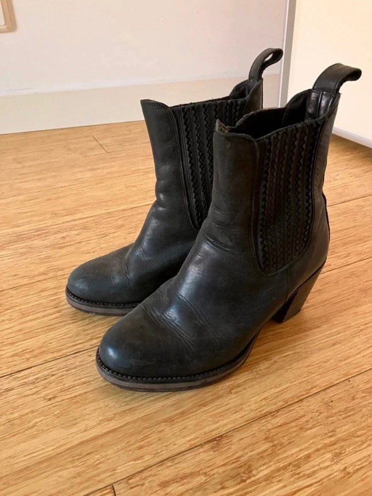 Chelsea boots, echt leer, Terra., Kleding | Dames, Zwart, Lage of Enkellaarzen, Ophalen of Verzenden, Gedragen