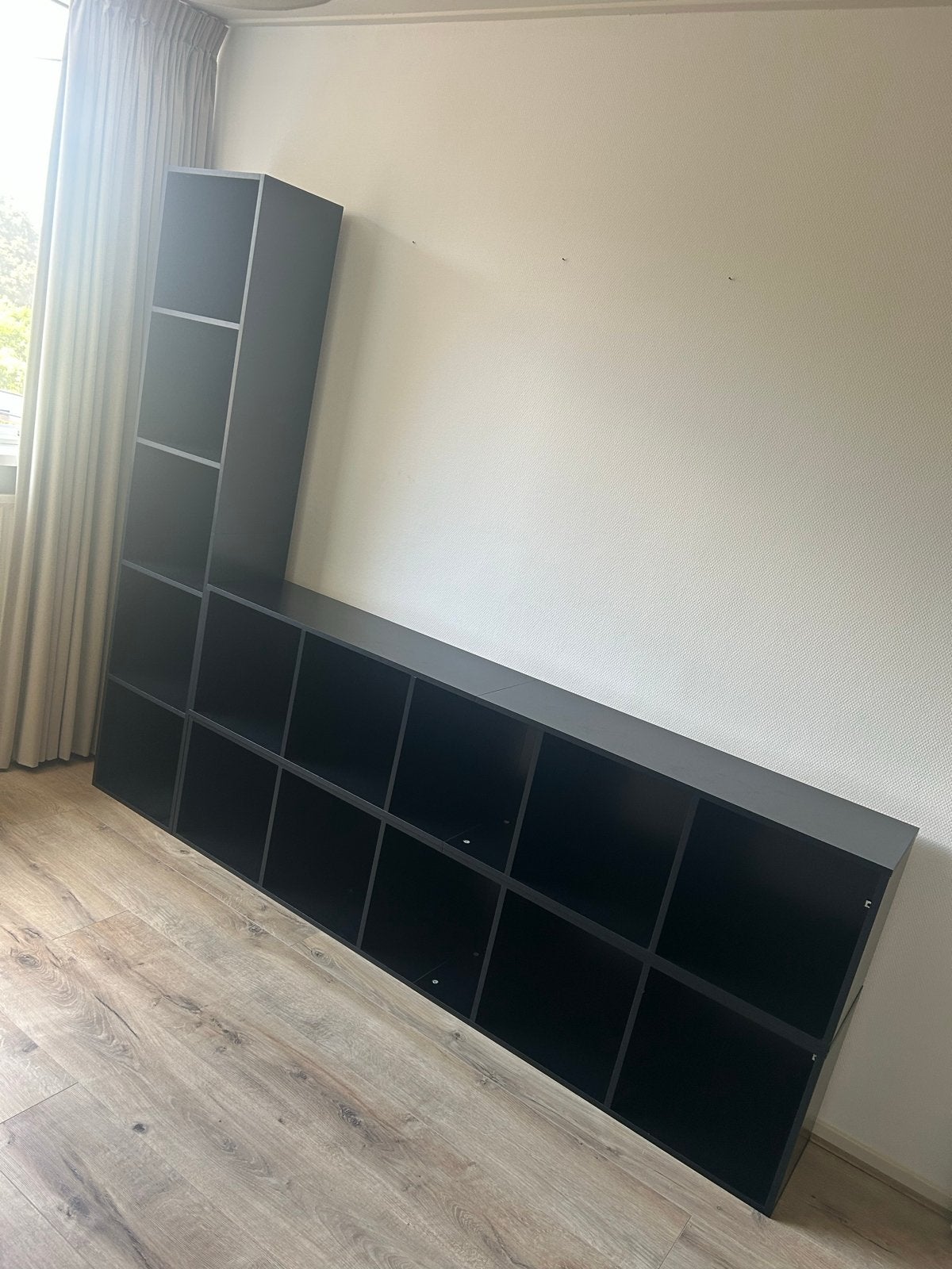 Zwart open vakkenkast/boekenkast - Modulair, Ophalen, Met plank(en), Gebruikt, 200 cm of meer
