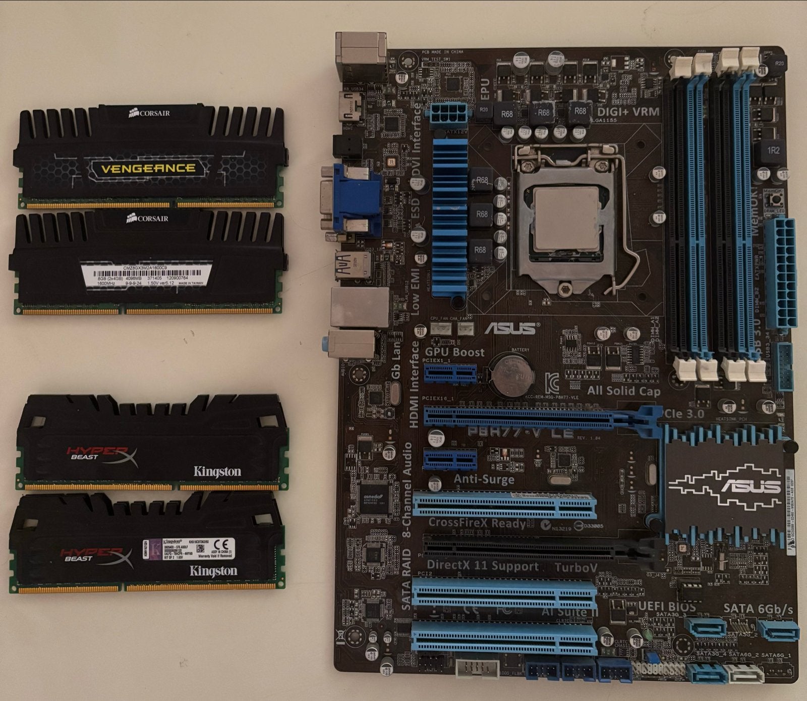 ASUS P8H77 + Intel Core i5-2500 + 16GB RAM, Computers en Software, Moederborden, Ophalen of Verzenden, Zo goed als nieuw, Intel