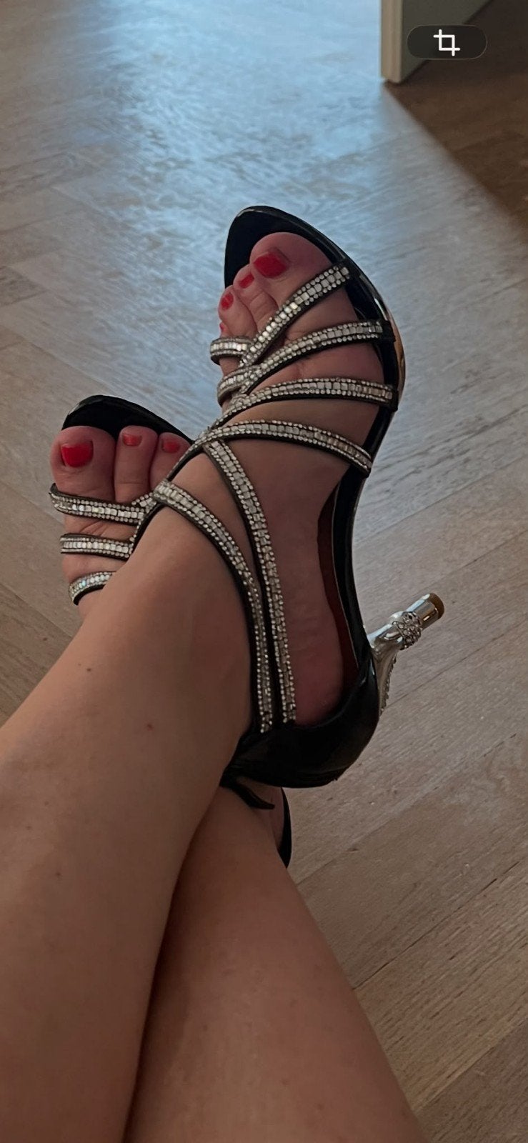 Zwarte sandalen met hak en strass steentjes, Verzenden, Gedragen, Zwart, Sandalen of Muiltjes