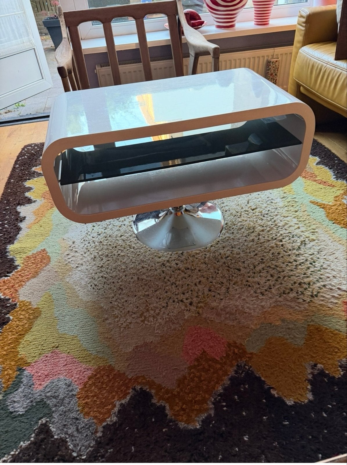 Vintage Retro Space Age Tafel / TV Meubel met chromen voet, Ophalen, 50 – 75, Kunststof, Gebruikt