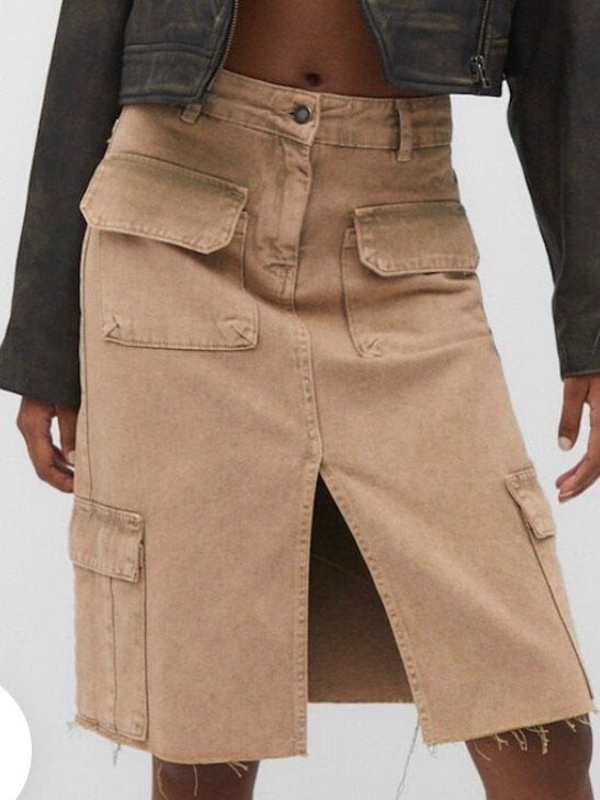 Stradivarius stoere beige jeans rok nieuw maat 34, Kleding | Dames, Rokken, Beige, Nieuw, Ophalen of Verzenden, Knielengte