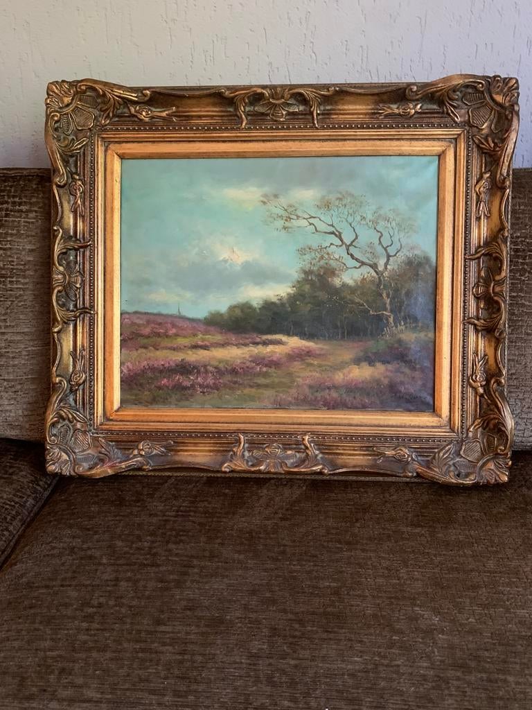 Antiek schilderij met mooie lijst, Ophalen of Verzenden